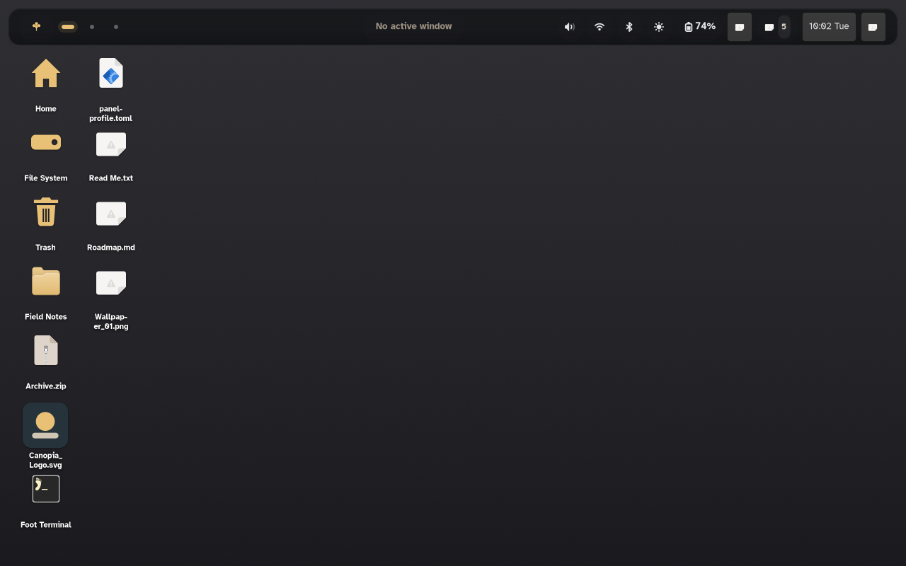 Canopia desktop with panel and wallpaper