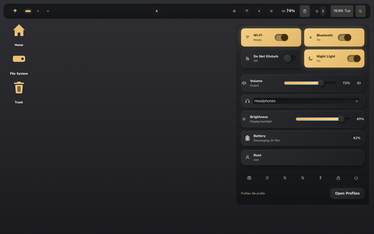 Canopia quick settings panel